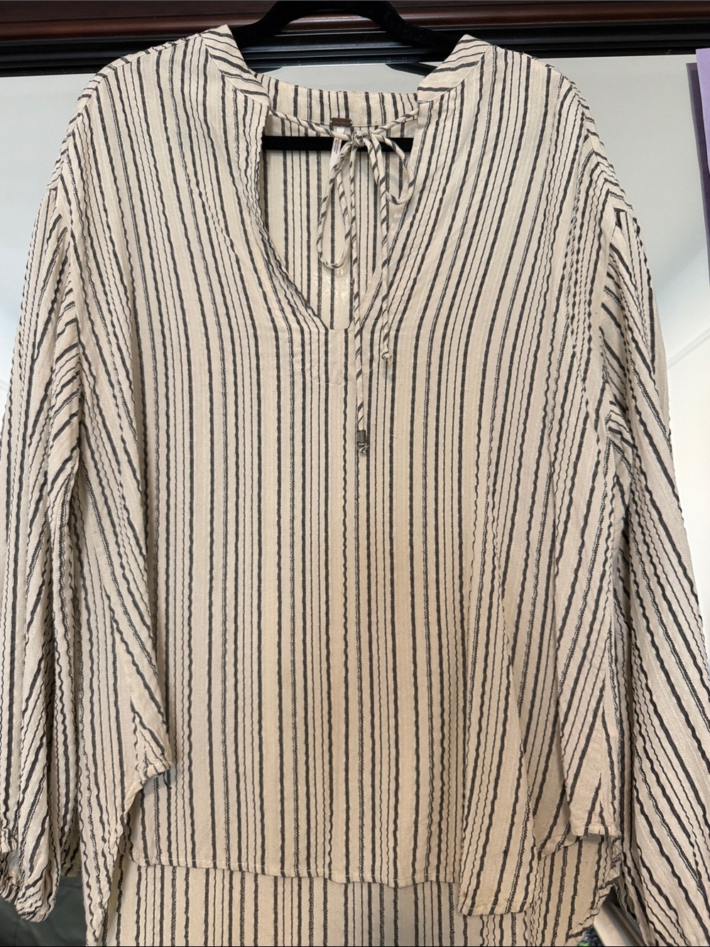 Free People Striped V-Neck Tie-Front Women's Top in Cream and Black